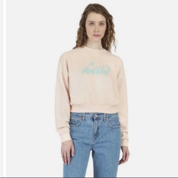 Women's Levi's® Cropped Graphic
Logo Sweatshirt, Script Peach Puree new - Picture 3 of 6